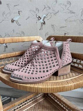 Jeffrey Campbell pink ankle boots studded open